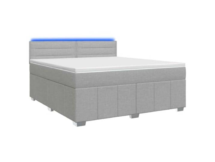 KTHLBRH Boxspringbett mit Matratze Hellgrau 140 x 190 cm Mehrfarbige LED-Lichter, verstellbares Kopfteil, Taschenfedern, mittlere Steifigkeit, Holzkonstruktion, Bezüge
