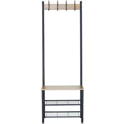 HTI-Living, Garderobe + Kleiderstange, Garderobe mit Schuhregal und 4 Haken in Sonoma und Schwarz