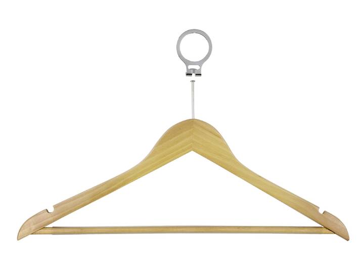 Kleiderbügel WENKO Modell Hotel , braun, B:45cm H:23,5cm T:1,2cm, Massivholz, Kleiderbügel, Kleiderbügel, aus Holz, mit Metall-Sicherungsring für jeden Kleiderbügel
