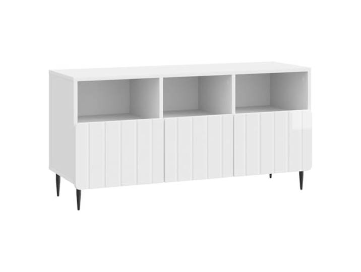 KTHLBRH TV-Schrank weiß glänzend 102 x 34,5 x 50 cm Ingenieurholz 3 Schubladen mit Rollschienen, Stahllegierung, Beine 10 cm, max. Gewicht 60 kg, Montage erforderlich