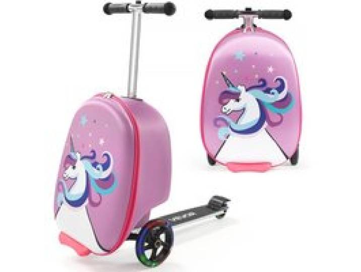 VEVOR Scooter Koffer, 20 L Fassungsvermögen, Reisekoffer mit Flash-PU-Rädern, TPR-Anti-Rutsch-Griff, max. Gewichtskapazität 50 kg, Kinderkoffer Handgepäck, für Kinder ab 5 Jahren, Lila