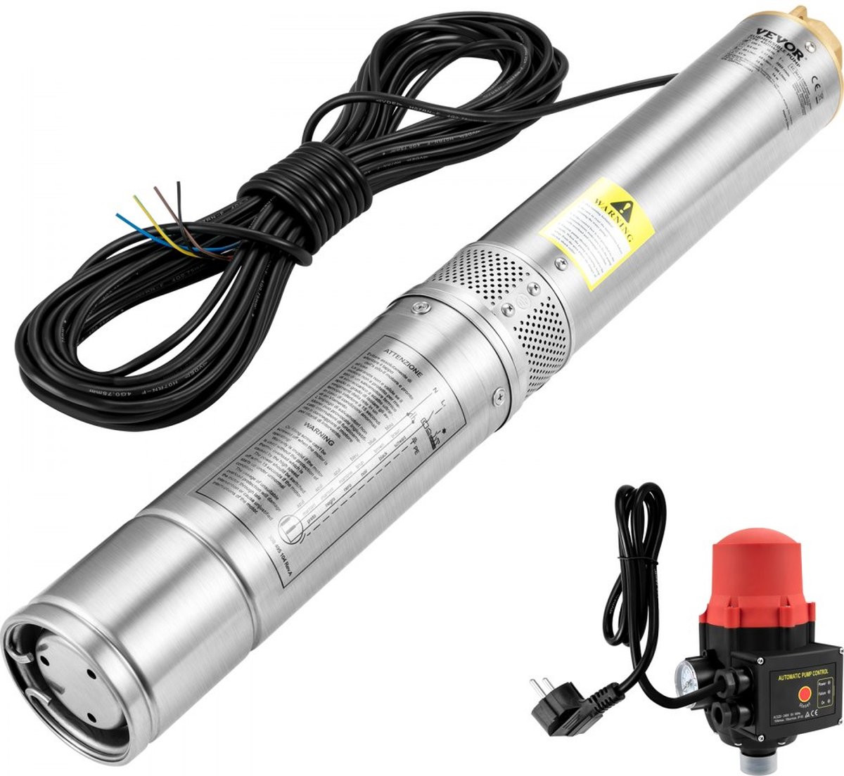 RVS Diepe Put Dompelpomp 370W met 110L/min capaciteit en 44M opvoerhoogte in zilver