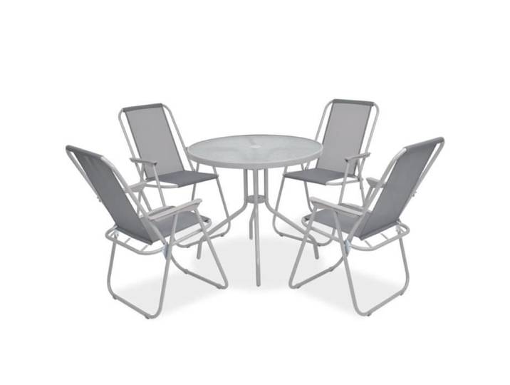FAS(43785)Mobilier à dîner d'extérieur 6 pcs Acier et textilène Gris