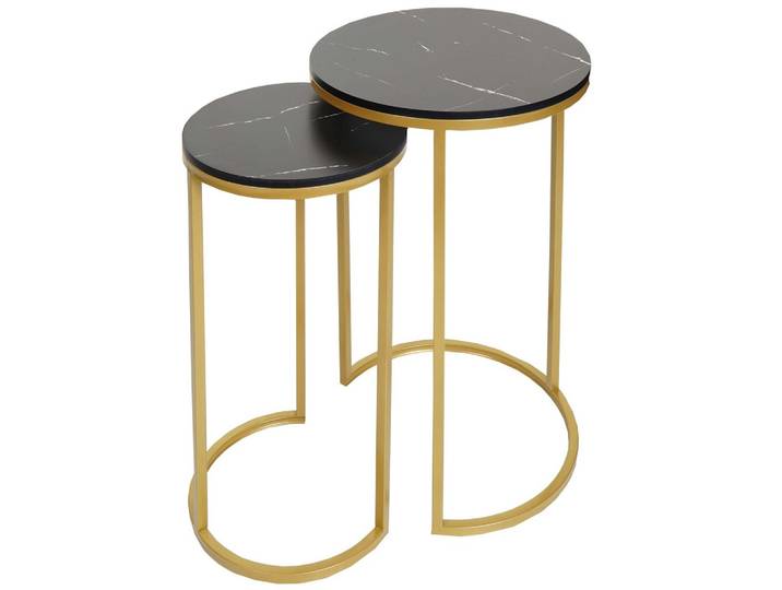 BEISTELLTISCH rund Schwarz, Gold 2er-Set