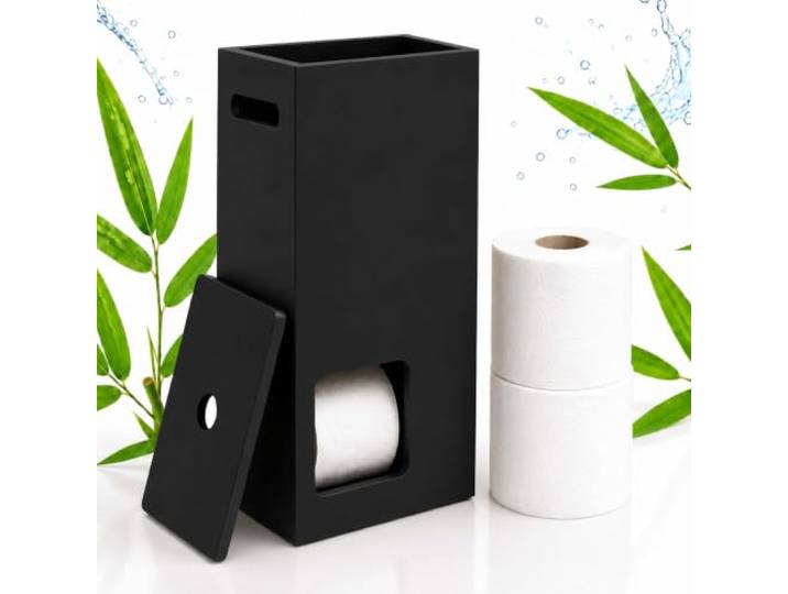 Relaxdays Porte-Rouleaux de Papier Toilette\, 8 Rouleaux\, Noir HxLxP 50 x 25 x 14 cm\, poignée\, debout\, MDF