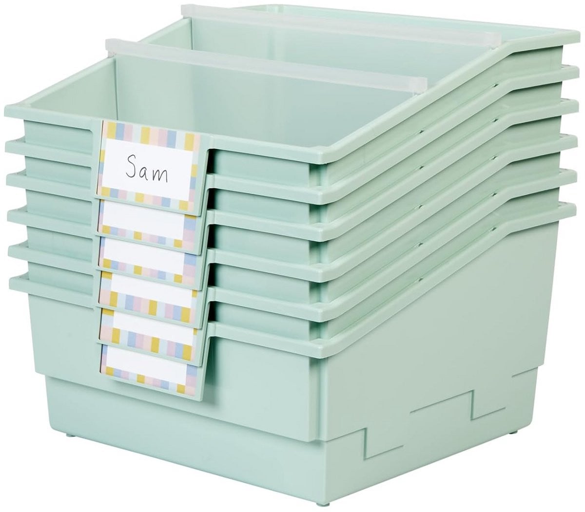 Set van 6 Boekenbakken met Verstelbare Scheidingswanden, Mintgroen