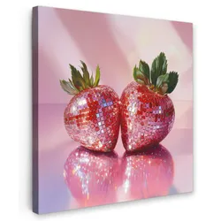 LEINWANDBILD Disco - Obst - Glitzer - Erdbeere Wandbild Wohnzimmer 50x50 cm