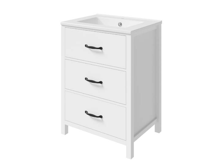 Meuble sous-vasque avec 3 tiroirs et vasque en céramique, blanc