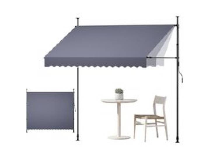 VEVOR Klemmmarkise 300 cm, Höhenverstellbare Markise mit Handkurbel, Terrassenmarkise UPF 80+ Sonnenschutz, Sonnenmarkise, Balkonmarkise, Ideal für Terrasse, Balkon & Garten, Dunkelgrau