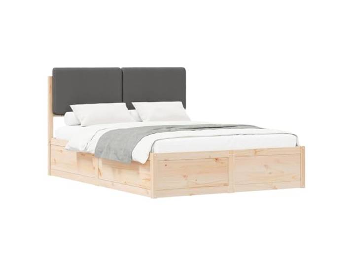 SDWEHBJ Bettgestell mit gepolstertem Kopfteil, 135 x 190 cm, Massivholz Kiefer, Natur und Dunkelgrau, 195,5 x 140,5 x 93 cm, ohne Boxspring, für Britisches Doppelbett