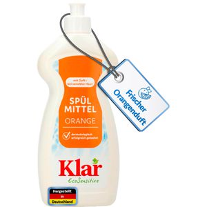 Klar Spülmittel EcoSensitive, Orangenduft, Konzentrat, biologisch abbaubar, extrem ergiebig, Flasche, 500ml