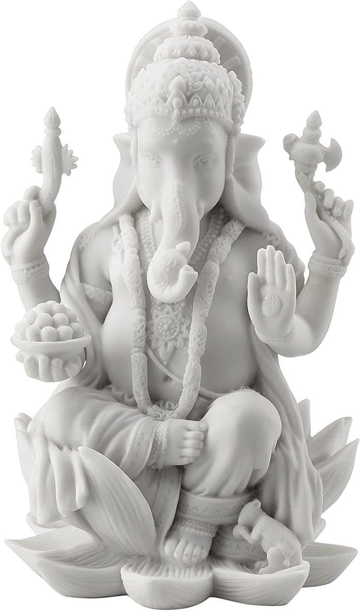 Zittend Ganesh Beeld - Handgeschilderde Ganesha Decoratie voor op tafel - Veelkleurig - Hoogte: 20,32 cm