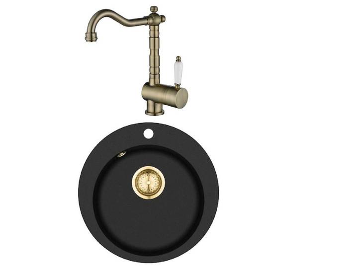 GURARI Küchenspüle SR 100 - 601 W +TAP 2473-311, CROWN, (2 St), Einbau Granitspüle Retro Design+Vintage, Retro Küchenarmatur