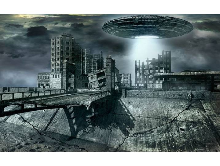 Fototapete PAPERMOON Alien-Invasion , bunt, B:4m L:2,6m, Vlies, Tapeten, Fototapete