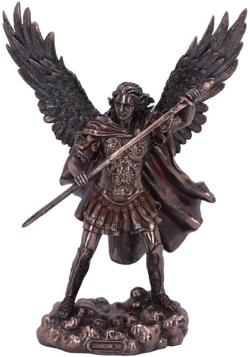 Handgeschilderd Bronzen Engel Beeld - Aartsengel Decoratie - Bronskleurig - Hoogte: 29 cm