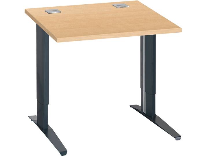 Bureau droit Excellens L 80 cm hêtre réglable en hauteur piétement métal anthracite - - Bruneau