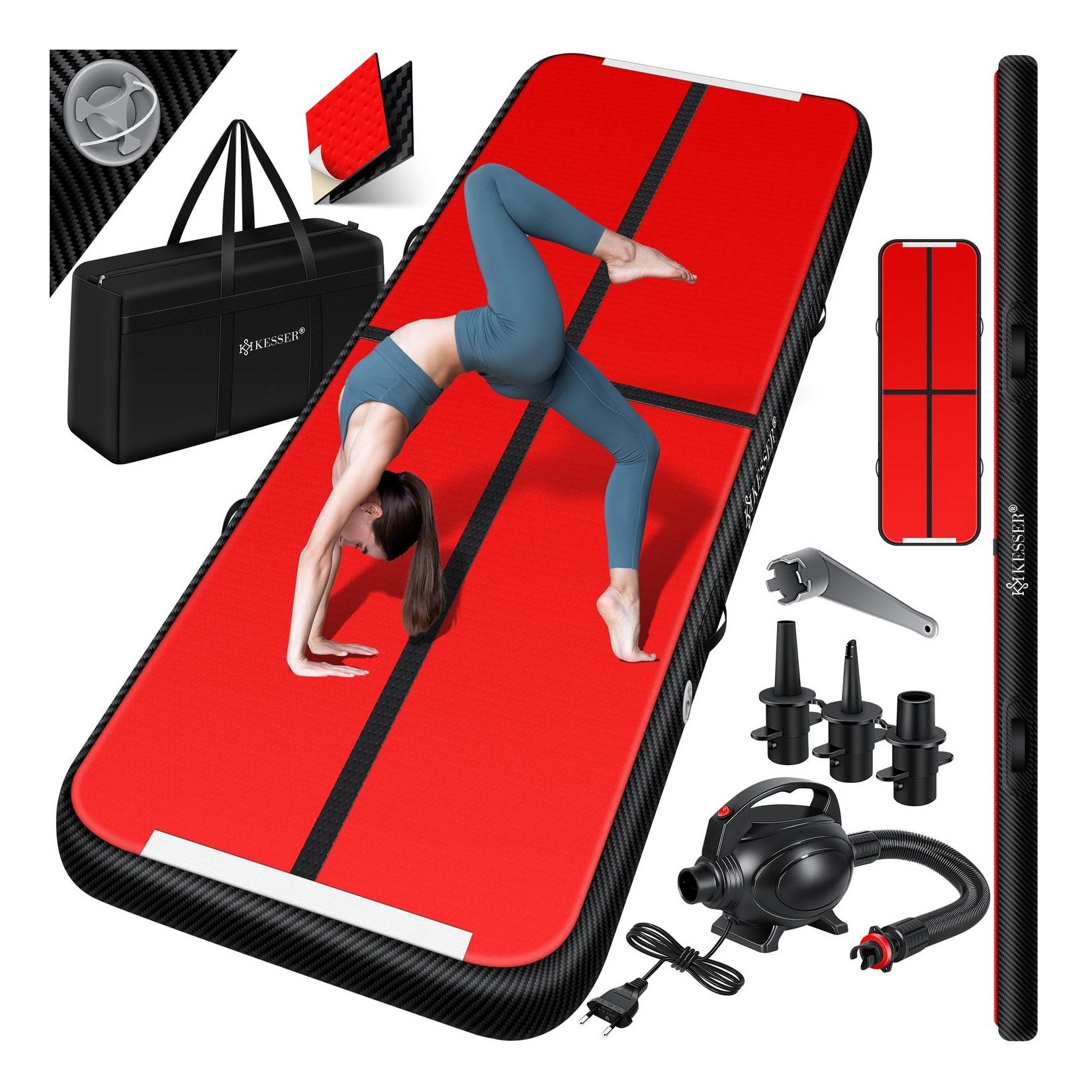KESSER® Turnmatte Aufblasbar Airtrack 2m/3m/4m/5m/6m Fitness-Matte Gymnastikmatte inkl. Tragetasche & elektr. Luftpumpe Yogamatte, Tumbling Matten, Trainingsmatte, Turn- & Fitness
