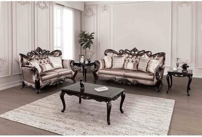 Esofastore Formal Velvet Upholstered Solid Wood Sofa Set Carved Details Brown Finish