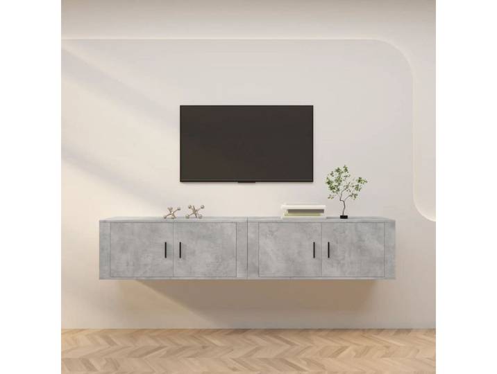 furnicato TV-Schrank TV-Wandschrank 80 x 34,5 x 40 cm Betongrau (2-St) Staubschützende Medieneinheit mit Fach und Ablage für dein Wohnzimmer