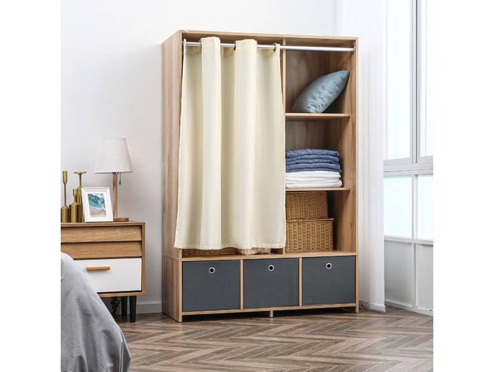 HOMCOM Armoire Penderie Tissu 105x48x160cm Naturel