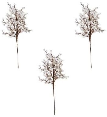 Worth Imports "17"" White Outdoor Berry Spray, Set of 3"