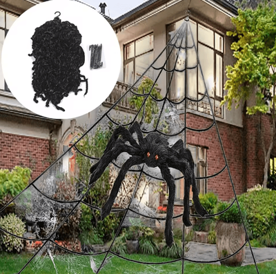 Inspire Curations 5M Giant Halloween Triangle Spider Web Plush Haunted House & Yard Decoration black