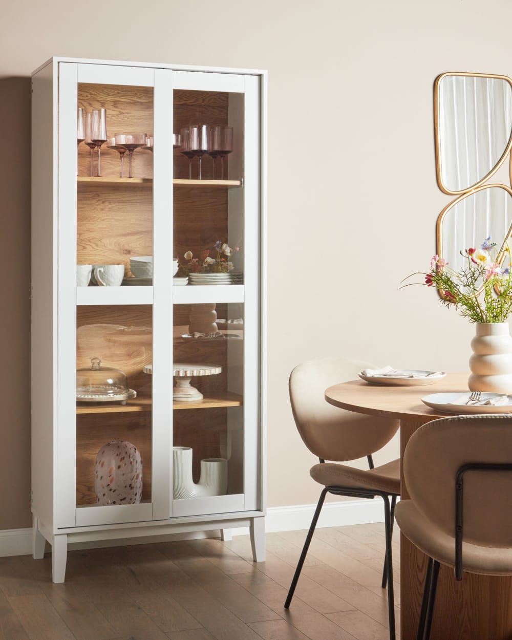 Beliani Vitrine en verre 80 cm blanc Blanc 40x183x80cm