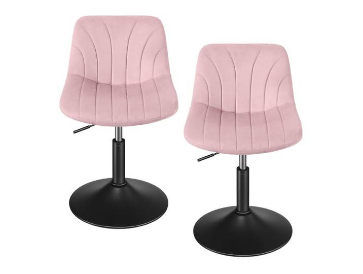 Lot de 2 Chaise de Coiffeuse Réglable Tabouret avec Dossier Rotation 360° Velours pour Coiffeuse Rose