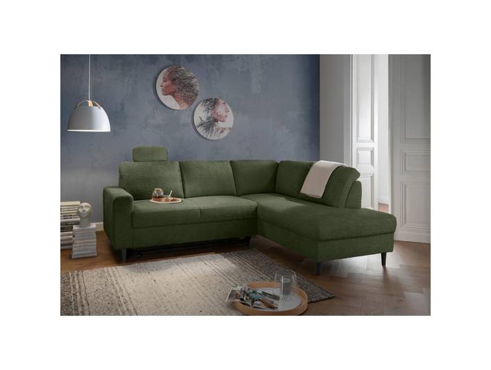 Livetastic Eckschlafsofa, Dunkelgrün, Holz, Buche, Uni, 242x200 cm, Made in EU, Rücken echt, Schlafzimmer