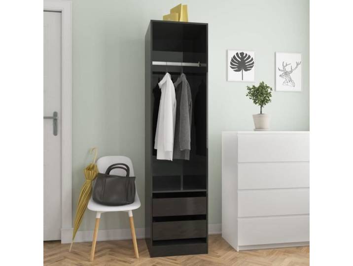 Garde-robe - Aggloméré - Noir brillant - 2 tiroirs