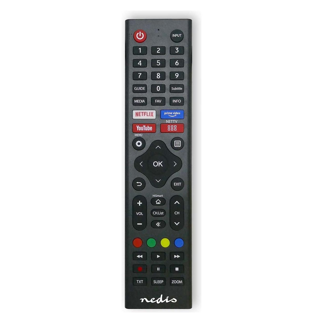 Nedis Ersatz Fernbedienung | Passend für: Hi-Sense | Vorprogrammiert | 1 Gerät | Amazon Prime / Disn (Universal Fernbedienung, Infrarot) (TVRC45HIBK)