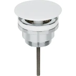 Schaftventil Messing verchromt DN32 (1 1/4''), mit feststeh. Abdeckp. weiss lackiert L:0-70mm