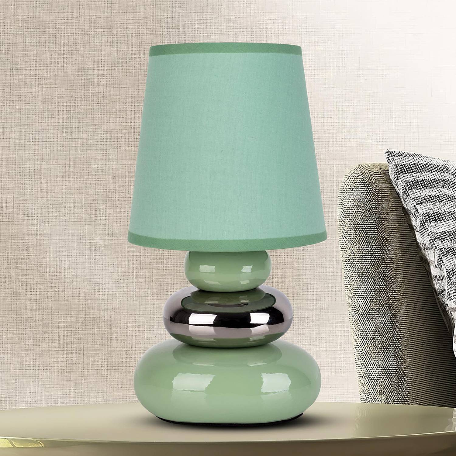 home24 Tafellamp Stoney Groen/Mintgroen Mixweefsel Ø 16cm E14