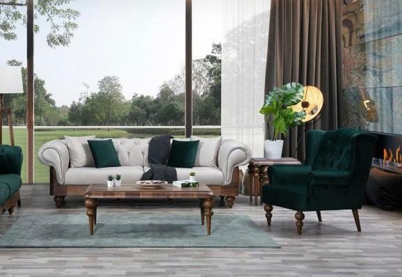 Chesterfield Klassieke Sofagarnitur met 3-Zits Bank en Fauteuil