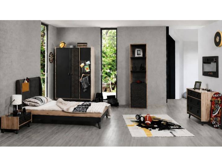 Xlmoebel Jugendzimmer-Set Jugendzimmer Bett Kleiderschrank Kommode Spiegel Regal Grau, (Jugendzimmer-Set, 6-tlg., 6-tlg)