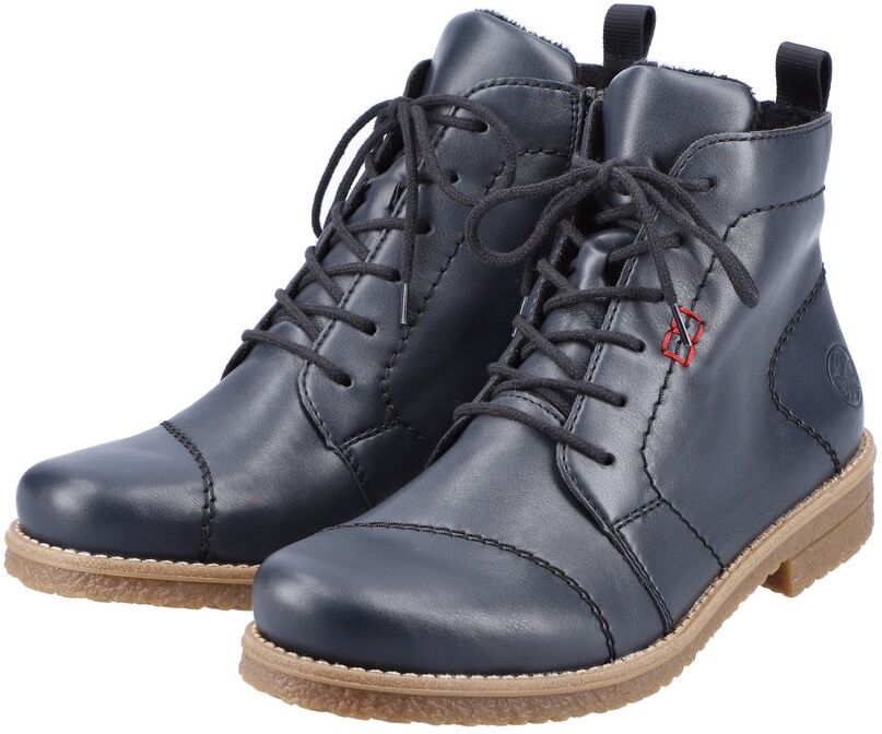 Schnürstiefelette RIEKER, Damen, Gr. 41, wärmend, blau (dunkelblau), Lederimitat, Schuhe Schnürstiefelette, Blockabsatz, Schnürboots mit modischen Ziernähten dunkelblau 41, wärmend