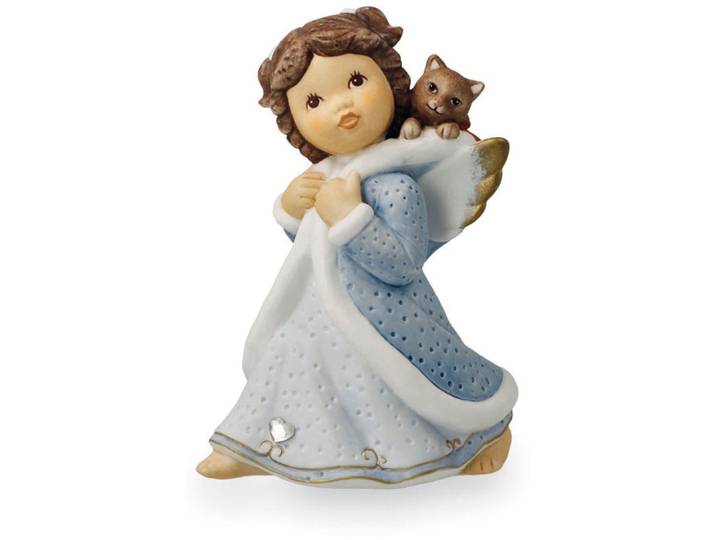 Dekofigur GOEBEL Engel Schnurrender Begleiter , blau (bunt), B:5cm H:10cm T:7cm, Biskuitporzellan, Dekofiguren, Dekofigur, 7 x 5 x 10 cm