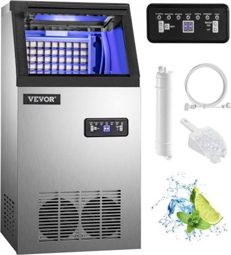 VEVOR Kommerzielle Eismaschine, 50 kg, Eiswürfelmaschine aus Edelstahl, 110 Pfund/24 Stunden, digitale Steuerung, Kühlung für Bar, Zuhause, Supermärkte