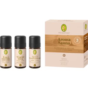 Primavera Saunaaufguss Harmonie & Erdung Aroma Set, Konzentrat, Duftset mit ätherischen Ölen, 3 x 10 ml