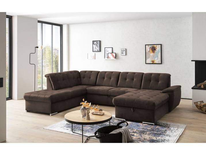Wohnlandschaft EXXPO - SOFA FASHION Durango, aufwendige Sitz- und Rückenverarbeitung, bequem, U-Form , braun, B:340cm H:92cm T:248cm, Sofas, Wohnlandschaft, inkl. Kopfteilverstellung, wahlweise mit Bettfunktion und Bettkasten