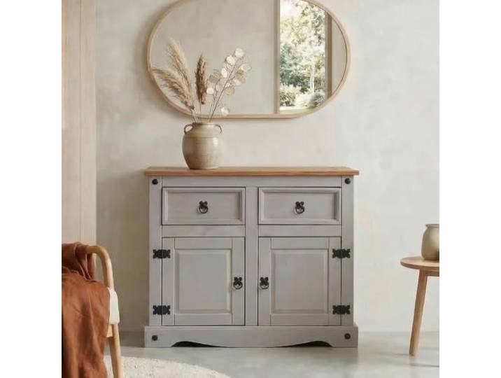 CARO-Möbel Mexico Kommode Ramon im Landhausstil Kommode aus Kiefer massiv mit 2 Schubladen und 2 Türen, grau/braun