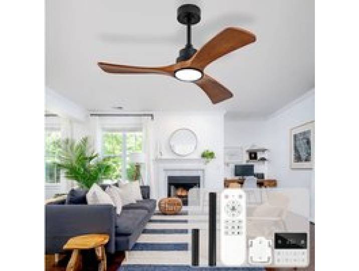 HOMVRA Ventilateur de plafond avec éclairage LED télécommande contrôle mural 6 vitesses bois noir