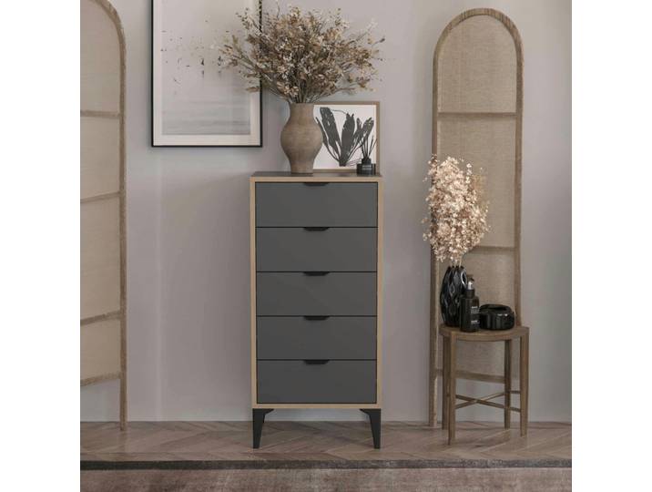 Commode étroite 5 tiroirs BYRON - Anthracite