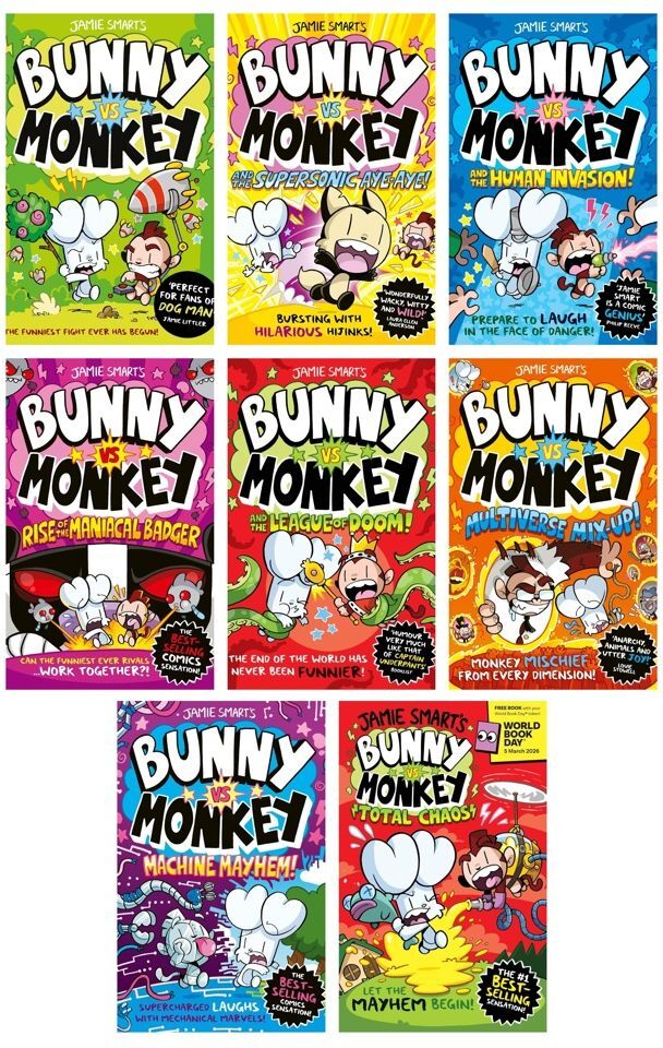 David Fickling Books Bunny vs Monkey 8 Books Collection Set By Jamie Smart (Bunny vs Monkey Series + Total Chaos: World Book Day)