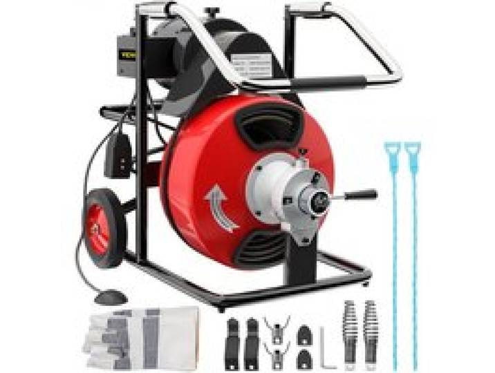 VEVOR Machine Déboucheur électrique 22,9 m x 9,5 mm débouchage canalisation nettoyeur de drain électrique drain de serpent d'égout avec coupeurs