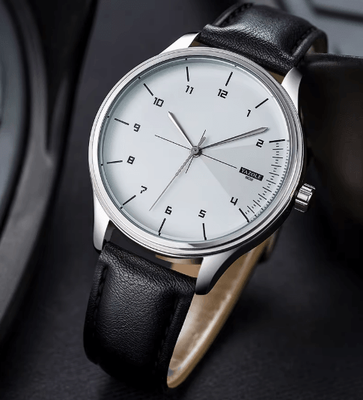 Inspire Essentials YAZOLE Mens Leather Quartz Watch Casual Sport Style black White