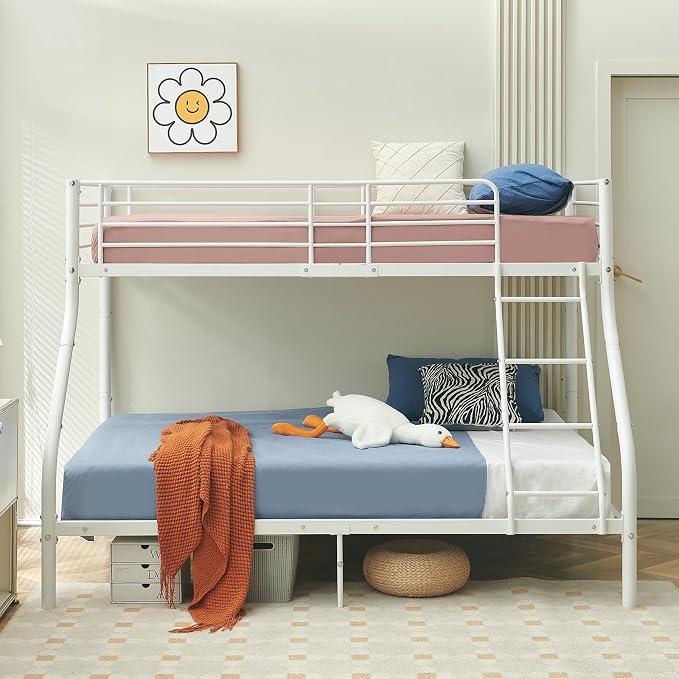Etagenbett Jugendbett 90x200 cm & 140x200 cm aus Metall, Weiß