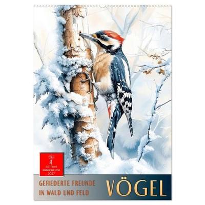 Vögel - gefiederte Freunde in Wald und Feld (Wandkalender 2027 DIN A2 hoch), CALVENDO Monatskalender