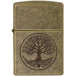 Zippo Feuerzeug Tree of Life, Sturmfeuerzeug, mit Benzin nachfüllbar, messing