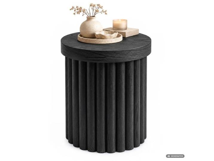 Table basse AKORD TINO noire 40 cm ronde à piètement cannelé 40x40x49 cm
